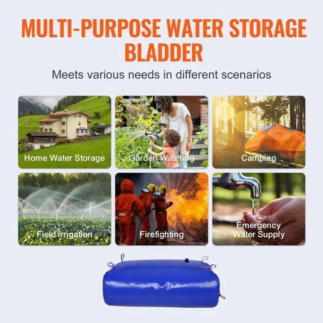 Alt view image 6 of 7 - VEVOR 330L/87 Gallon Water Storage Bladder, RV Water Tank, 1000D Blue PVC Collapsible Water Storage Containers, Large Capacity Soft Water Bag, Portable Water Bladder, Fire Prevention, Camping, Emergen