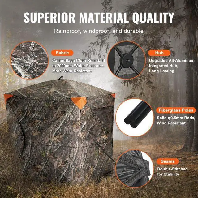 Alt view image 4 of 7 - VEVOR Hunting Blind, 270° See Through Ground Blind, 2-3 Person Pop Up Deer Blind for Hunting with Carrying Bag, Portable Resilient Hunting Tent, 3 Horizontal Windows for Turkey and Deer Hunting
