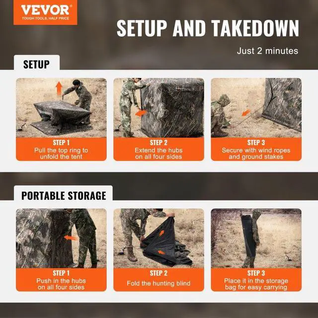 Alt view image 7 of 7 - VEVOR Hunting Blind, 270° See Through Ground Blind, 2-3 Person Pop Up Deer Blind for Hunting with Carrying Bag, Portable Resilient Hunting Tent, 3 Horizontal Windows for Turkey and Deer Hunting