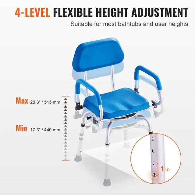 Alt view image 5 of 7 - VEVOR Swivel Shower Chair 360 Degree, Adjustable Shower Seat with Pivoting Arms & Padded Bath Seat for Inside Shower or Tub, Non-Slip Rotating Bathtub Chair for Elderly Disabled, 300LBS Capacity