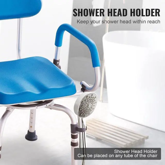 Alt view image 6 of 7 - VEVOR Swivel Shower Chair 360 Degree, Adjustable Shower Seat with Pivoting Arms & Padded Bath Seat for Inside Shower or Tub, Non-Slip Rotating Bathtub Chair for Elderly Disabled, 300LBS Capacity