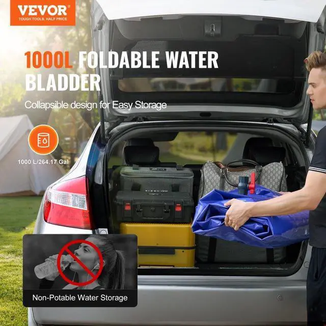 Alt view image 2 of 7 - VEVOR 1000L/264 Gallon Water Storage Bladder, RV Water Tank, 1000D Blue PVC Collapsible Water Storage Containers, Large Capacity Soft Water Bag, Portable Water Bladder, Fire Prevention, Camping