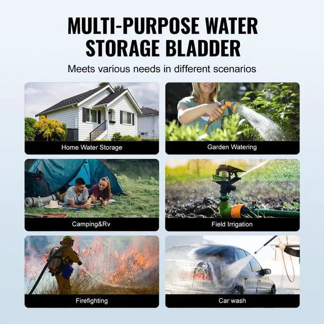 Alt view image 6 of 7 - VEVOR 1000L/264 Gallon Water Storage Bladder, RV Water Tank, 1000D Blue PVC Collapsible Water Storage Containers, Large Capacity Soft Water Bag, Portable Water Bladder, Fire Prevention, Camping