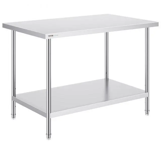 Main image of VEVOR Stainless Steel Prep Table, 30 x 48 x 34 Inch, Heavy Duty Metal Worktable with 3 Adjustable Height Levels, Commercial Workstation for Kitchen Garage Restaurant Backyard