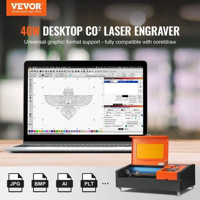 Alt view image 2 of 7 - VEVOR  40W Desktop CO2 Laser Engraver, 12 x 8 in, 11.8 IPS Laser Cutter Machine with Water-Cooled Laser Tube, Compatible with CorelDRAW, Windows XP 7 8 10, EMF, JPG, PLT, WMF, for Wood Acrylic Fabric