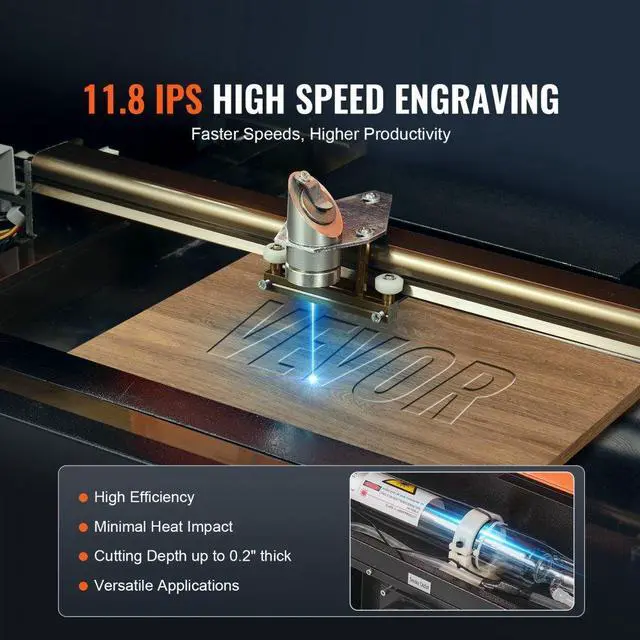 Alt view image 3 of 7 - VEVOR  40W Desktop CO2 Laser Engraver, 12 x 8 in, 11.8 IPS Laser Cutter Machine with Water-Cooled Laser Tube, Compatible with CorelDRAW, Windows XP 7 8 10, EMF, JPG, PLT, WMF, for Wood Acrylic Fabric