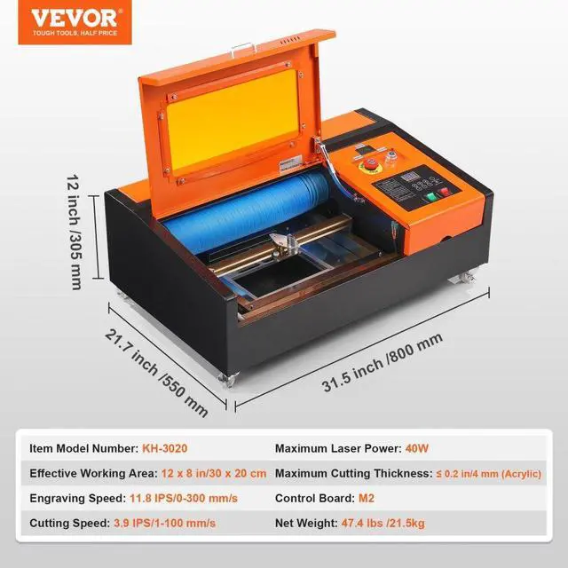 Alt view image 7 of 7 - VEVOR  40W Desktop CO2 Laser Engraver, 12 x 8 in, 11.8 IPS Laser Cutter Machine with Water-Cooled Laser Tube, Compatible with CorelDRAW, Windows XP 7 8 10, EMF, JPG, PLT, WMF, for Wood Acrylic Fabric