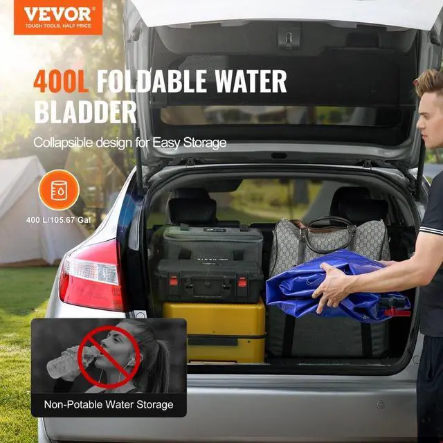 Alt view image 2 of 7 - VEVOR 400L/105.7 Gallon Water Storage Bladder, RV Water Tank, 1000D Blue PVC Collapsible Water Storage Containers, Large Capacity Soft Water Bag, Portable Water Bladder, Fire Prevention, Camping
