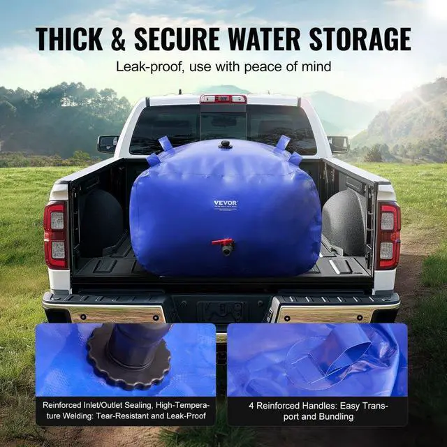 Alt view image 4 of 7 - VEVOR 400L/105.7 Gallon Water Storage Bladder, RV Water Tank, 1000D Blue PVC Collapsible Water Storage Containers, Large Capacity Soft Water Bag, Portable Water Bladder, Fire Prevention, Camping