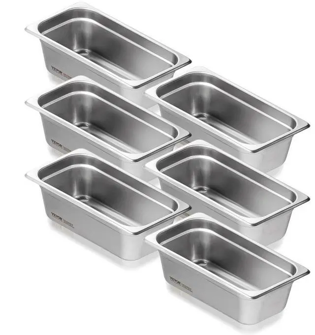 Main image of VEVOR 6 Pack Hotel Pans, 1/3 Size Anti-Jam Steam Pan, 0.8mm Thick Stainless Steel Restaurant Steam Table Pan, 4-Inch Deep Commercial Table Pan, Catering Storage Food Pan, for Industrial & Scientific