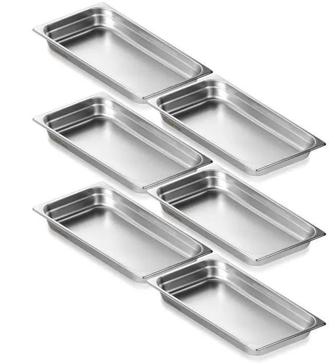 Main image of VEVOR 6 Pack Hotel Pans, Full Size Anti-Jam Steam Pan, 0.8mm Thick Stainless Steel Restaurant Steam Table Pan, 2.5-Inch Deep Commercial Table Pan, Catering Storage Food Pan, for Industrial & Scientifi