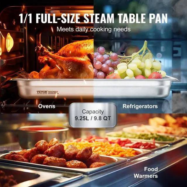 Alt view image 3 of 7 - VEVOR 6 Pack Hotel Pans, Full Size Anti-Jam Steam Pan, 0.8mm Thick Stainless Steel Restaurant Steam Table Pan, 2.5-Inch Deep Commercial Table Pan, Catering Storage Food Pan, for Industrial & Scientifi