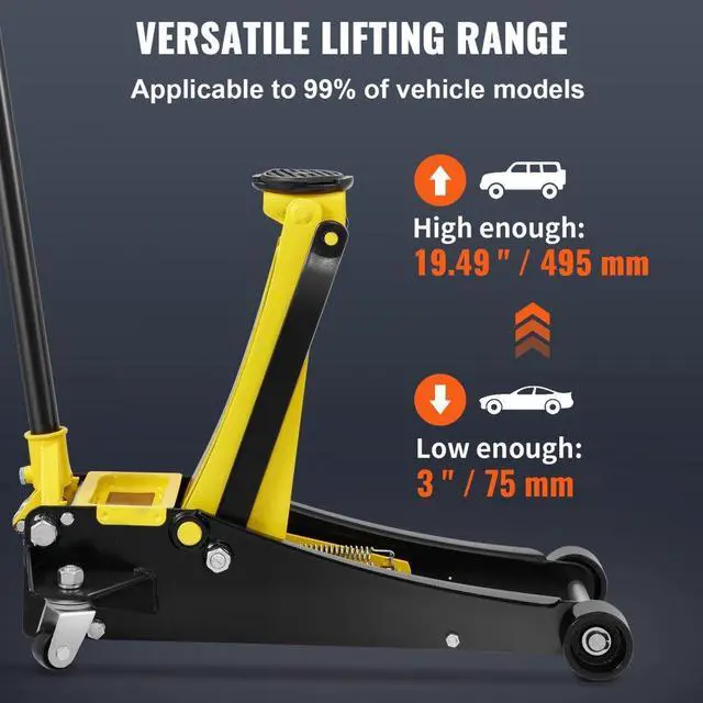 Alt view image 3 of 7 - VEVOR Low Profile Floor Jack 2.5 Ton Heavy Duty Steel Dual Piston Rapid Pump