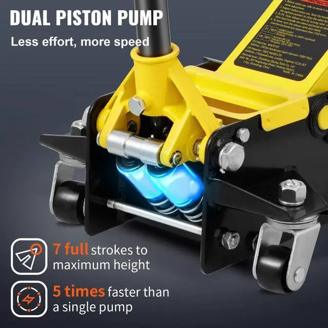Alt view image 5 of 7 - VEVOR Low Profile Floor Jack 2.5 Ton Heavy Duty Steel Dual Piston Rapid Pump