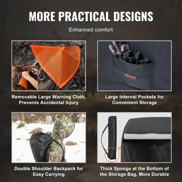 Alt view image 5 of 7 - VEVOR Hunting Blind, 288° See Through Ground Blind, 6-7 Person Pop Up Deer Blind for Hunting with Carrying Bag, Portable Resilient Hunting Tent, 4 Horizontal Windows for Turkey and Deer Hunting