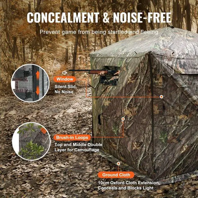 Alt view image 3 of 7 - VEVOR Hunting Blind, 288° See Through Ground Blind, 6-7 Person Pop Up Deer Blind for Hunting with Carrying Bag, Portable Resilient Hunting Tent, 4 Horizontal Windows for Turkey and Deer Hunting