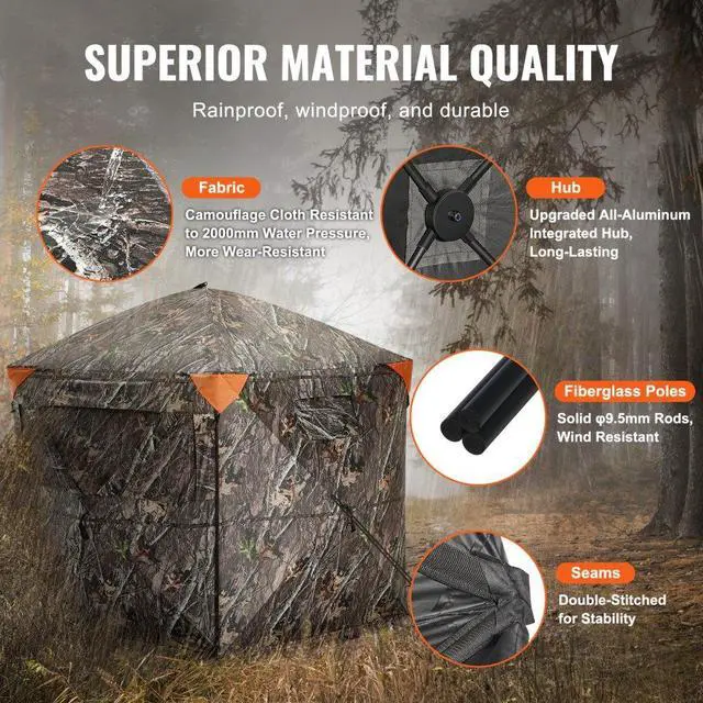 Alt view image 4 of 7 - VEVOR Hunting Blind, 288° See Through Ground Blind, 6-7 Person Pop Up Deer Blind for Hunting with Carrying Bag, Portable Resilient Hunting Tent, 4 Horizontal Windows for Turkey and Deer Hunting