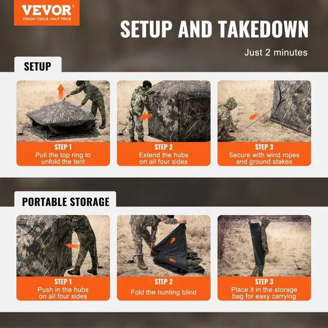 Alt view image 7 of 7 - VEVOR Hunting Blind, 288° See Through Ground Blind, 6-7 Person Pop Up Deer Blind for Hunting with Carrying Bag, Portable Resilient Hunting Tent, 4 Horizontal Windows for Turkey and Deer Hunting