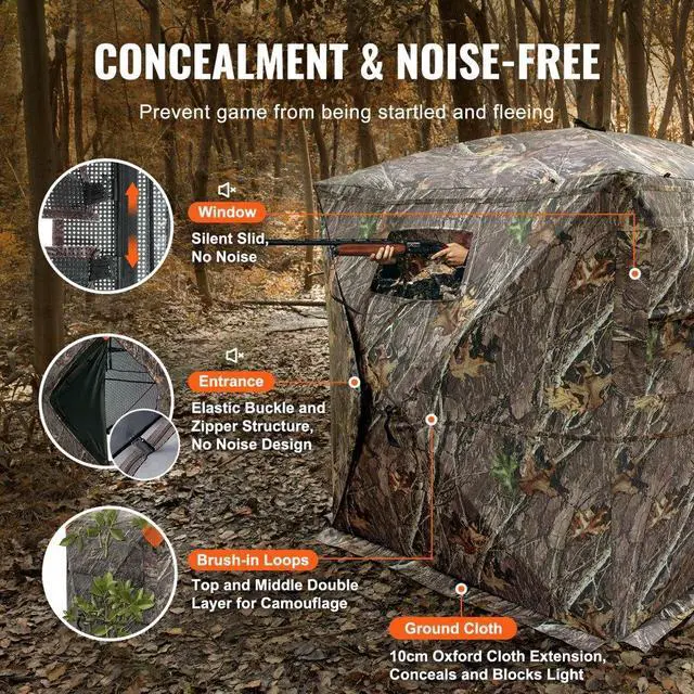 Alt view image 3 of 7 - VEVOR Hunting Blind, 270° See Through Ground Blind, 1-2 Person Pop Up Deer Blind for Hunting with Carrying Bag, Portable Resilient Hunting Tent, One-Way See-Through Mesh for Turkey and Deer Hunting