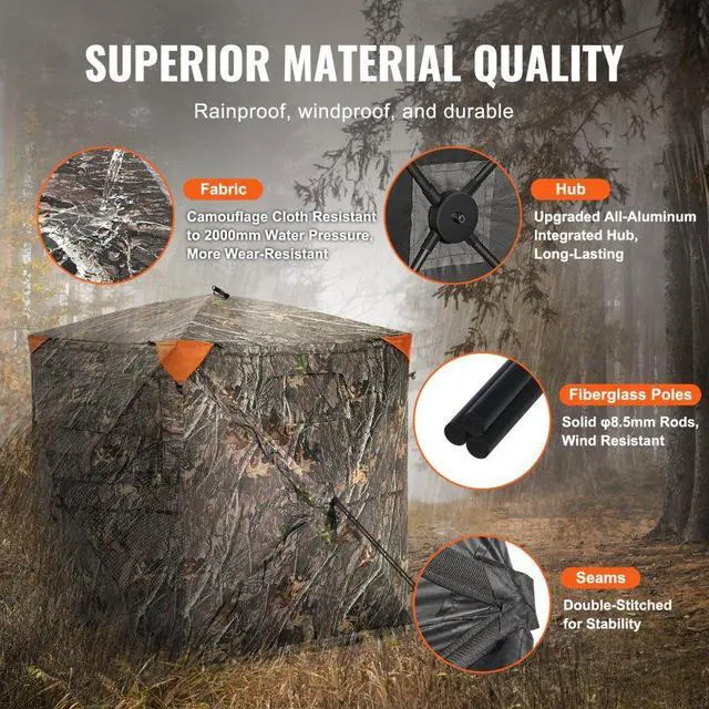 Alt view image 4 of 7 - VEVOR Hunting Blind, 270° See Through Ground Blind, 1-2 Person Pop Up Deer Blind for Hunting with Carrying Bag, Portable Resilient Hunting Tent, One-Way See-Through Mesh for Turkey and Deer Hunting