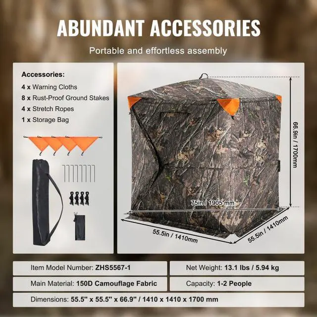 Alt view image 6 of 7 - VEVOR Hunting Blind, 270° See Through Ground Blind, 1-2 Person Pop Up Deer Blind for Hunting with Carrying Bag, Portable Resilient Hunting Tent, One-Way See-Through Mesh for Turkey and Deer Hunting