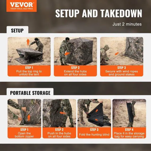 Alt view image 7 of 7 - VEVOR Hunting Blind, 270° See Through Ground Blind, 1-2 Person Pop Up Deer Blind for Hunting with Carrying Bag, Portable Resilient Hunting Tent, One-Way See-Through Mesh for Turkey and Deer Hunting