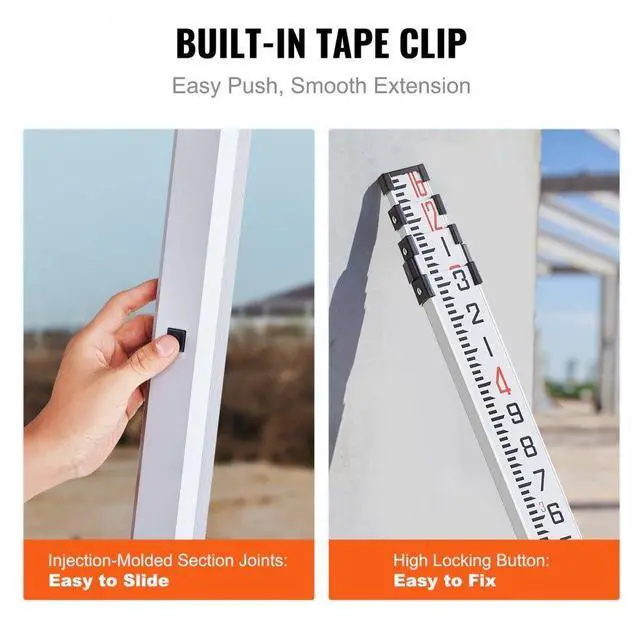 Alt view image 5 of 7 - VEVOR Aluminum Grade Rod, 16-Feet/8ths 4 Sections Telescopic Measuring Rod,Double-Sided Scale 1/8in Leveling Rod Stick,Aluminum Alloy Survey Rod with Bubble Level &Carrying Bag for Houses,Walls,Floors