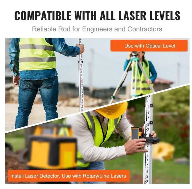 Alt view image 6 of 7 - VEVOR Aluminum Grade Rod, 16-Feet/8ths 4 Sections Telescopic Measuring Rod,Double-Sided Scale 1/8in Leveling Rod Stick,Aluminum Alloy Survey Rod with Bubble Level &Carrying Bag for Houses,Walls,Floors