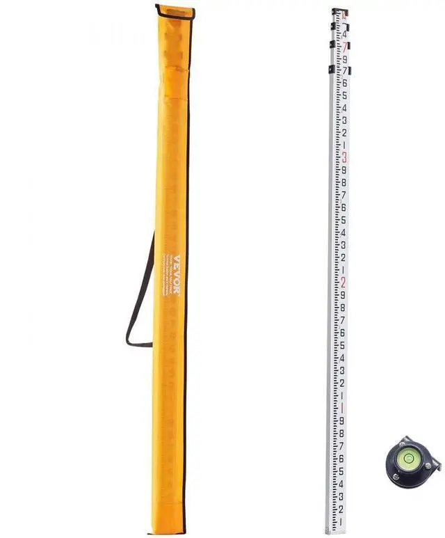 Main image of VEVOR Aluminum Grade Rod, 14-Feet/10ths 6 Sections Telescopic Measuring Rod,Double-Sided Scale 1/10 ft Leveling Rod Stick,Aluminum Alloy Survey Rod w/ Bubble Level&Carrying Bag for Houses,Walls,Floors