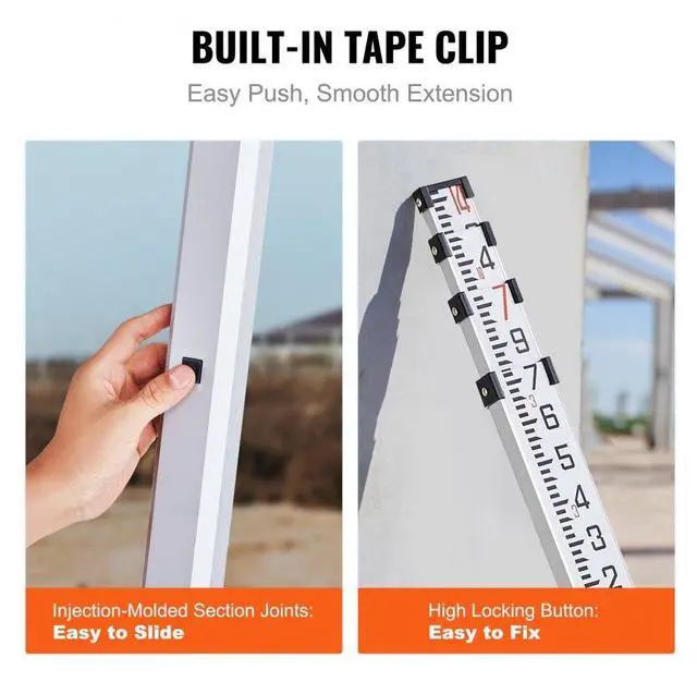 Alt view image 5 of 7 - VEVOR Aluminum Grade Rod, 14-Feet/10ths 6 Sections Telescopic Measuring Rod,Double-Sided Scale 1/10 ft Leveling Rod Stick,Aluminum Alloy Survey Rod w/ Bubble Level&Carrying Bag for Houses,Walls,Floors