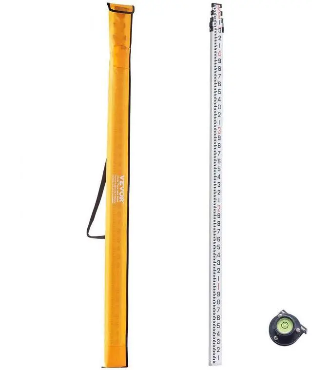 Main image of VEVOR Aluminum Grade Rod, 16-Feet/10ths 4 Sections Telescopic Measuring Rod,Double-Sided Scale 1/10ft Leveling Rod Stick,Aluminum Alloy Survey Rod w/ Bubble Level &Carrying Bag for Houses,Walls,Floors