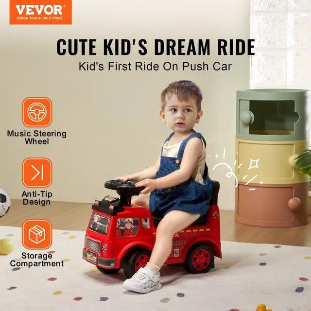 Alt view image 2 of 14 - Christmas Gift! VEVOR Ride On Push Car for Toddlers, Ages 1-3, Ride Racer, Sit to Stand Toddler Ride On Toy, Classic Kids Ride On Car with Music Steering Wheel & Under Seat Storage, Ride On Toy for B