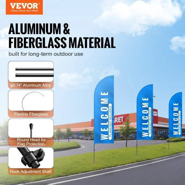 Alt view image 2 of 7 - VEVOR Feather Flag Pole Kit 2 Packs Swooper Flag Pole 12.7 ft with Ground Stakes