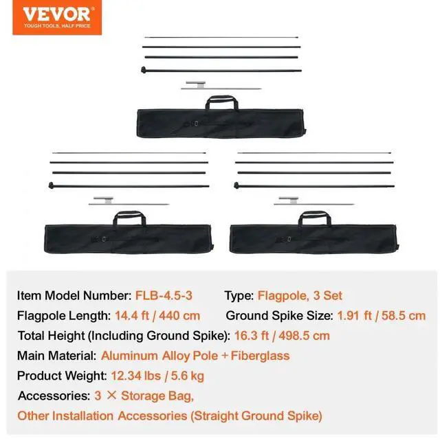 Alt view image 7 of 7 - VEVOR Feather Flag Pole Kit 3 Packs Swooper Flag Pole 16.3 ft with Ground Stakes