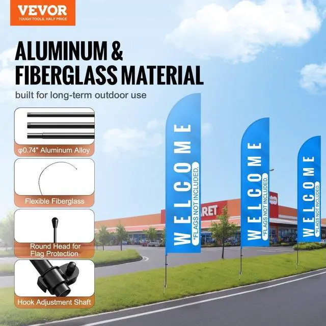 Alt view image 2 of 7 - VEVOR Feather Flag Pole Kit 4 Packs Swooper Flag Pole 16.3 ft with Ground Stakes
