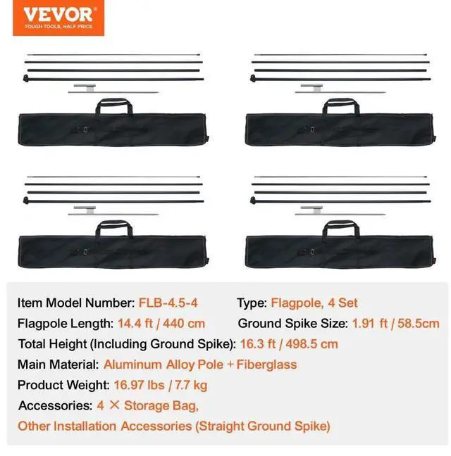 Alt view image 7 of 7 - VEVOR Feather Flag Pole Kit 4 Packs Swooper Flag Pole 16.3 ft with Ground Stakes