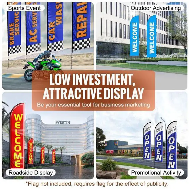 Alt view image 6 of 7 - VEVOR Feather Flag Pole Kit 4 Packs Swooper Flag Pole 16.3 ft with Ground Stakes