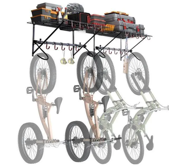 Main image of VEVOR Bike Storage Rack Wall Mount Garage Bike Holder & 2 Shelves for 4 Bicycles