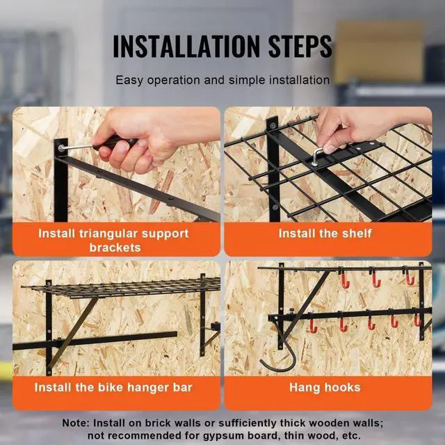 Alt view image 6 of 7 - VEVOR Bike Storage Rack Wall Mount Garage Bike Holder & 2 Shelves for 4 Bicycles