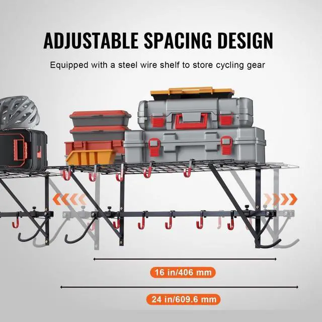 Alt view image 5 of 7 - VEVOR Bike Storage Rack Wall Mount Garage Bike Holder & 2 Shelves for 4 Bicycles