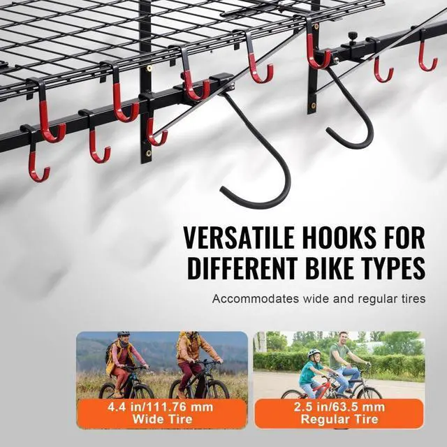 Alt view image 4 of 7 - VEVOR Bike Storage Rack Wall Mount Garage Bike Holder & 2 Shelves for 4 Bicycles