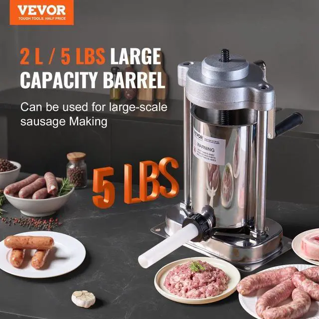 Alt view image 2 of 14 - VEVOR Manual Sausage Stuffer 2 L Vertical Sausage Machine 304 Stainless Steel