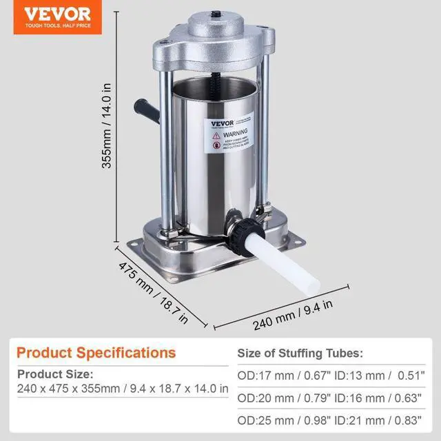 Alt view image 7 of 14 - VEVOR Manual Sausage Stuffer 2 L Vertical Sausage Machine 304 Stainless Steel