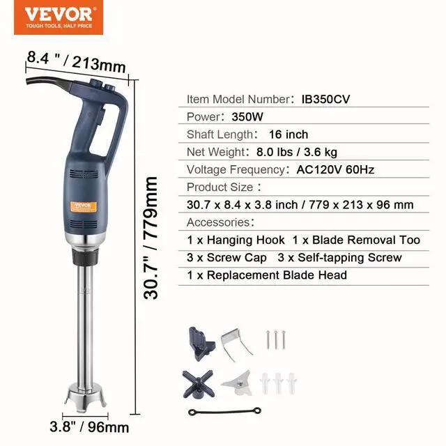 Alt view image 7 of 7 - VEVOR  Commercial Immersion Blender 350W Heavy Duty Hand Mixer for Soup Sauces
