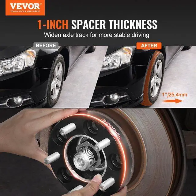 Alt view image 2 of 7 - VEVOR 1" 5"x4.5" Wheel Spacers Wheel Adapters 5 Lug Forged Spacer 4 PCS Black