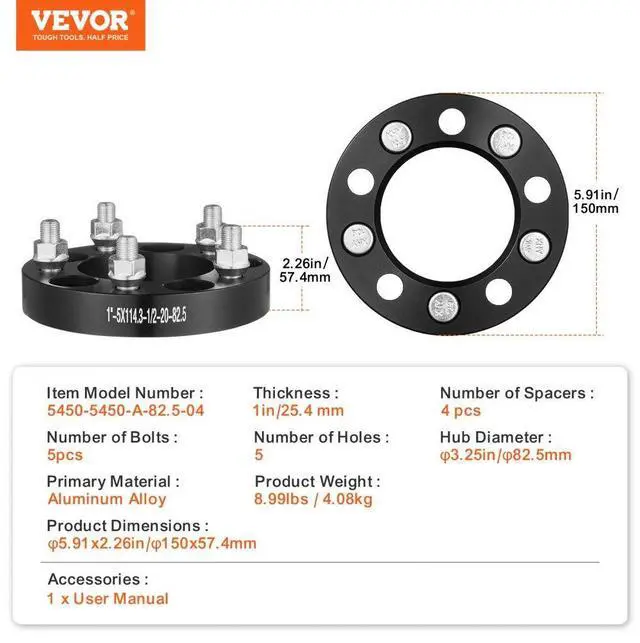 Alt view image 7 of 7 - VEVOR 1" 5"x4.5" Wheel Spacers Wheel Adapters 5 Lug Forged Spacer 4 PCS Black
