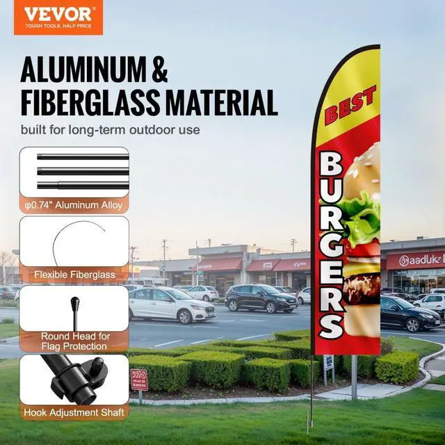 Alt view image 2 of 7 - VEVOR Burger Restaurant Advertising Feather Flag Kit Swooper Flag Poles 16.3 FT