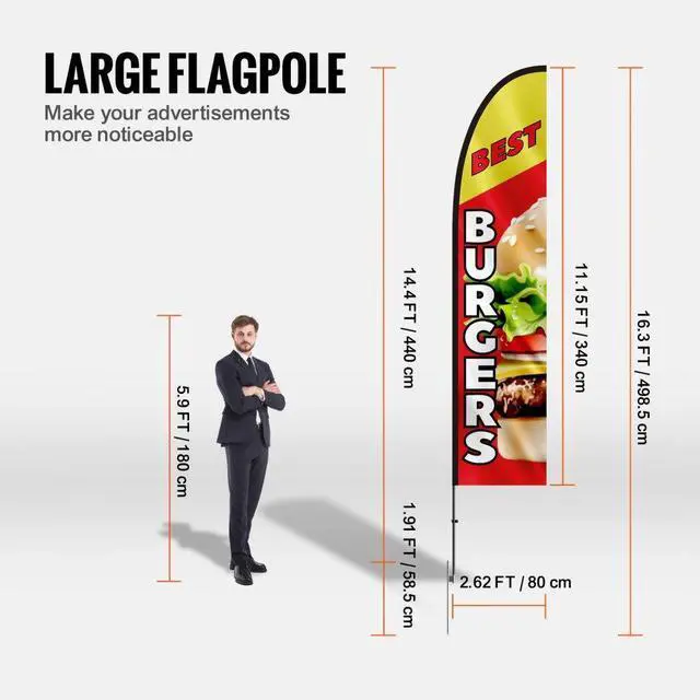Alt view image 3 of 7 - VEVOR Burger Restaurant Advertising Feather Flag Kit Swooper Flag Poles 16.3 FT