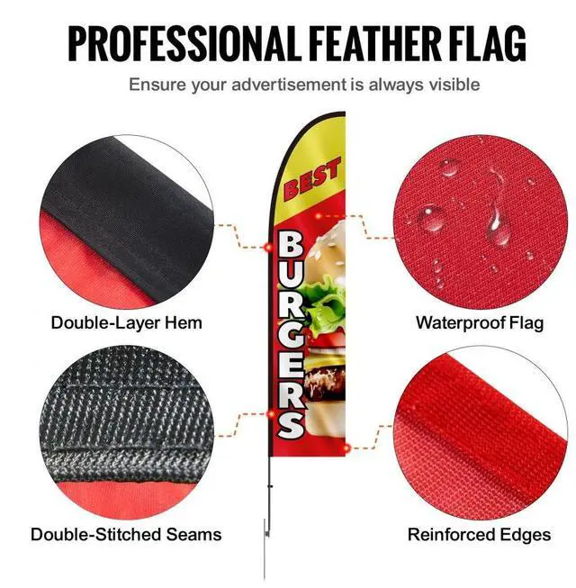 Alt view image 6 of 7 - VEVOR Burger Restaurant Advertising Feather Flag Kit Swooper Flag Poles 16.3 FT