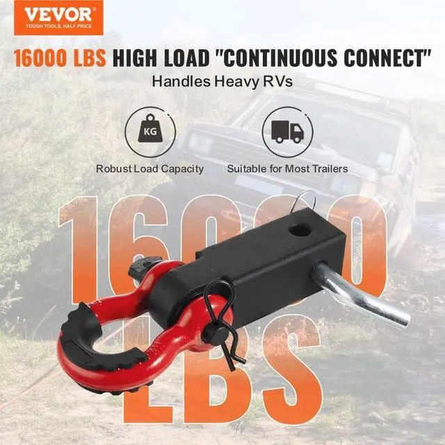 Alt view image 2 of 7 - VEVOR 2" Trailer Shackle Hitch Receiver D-Ring Recovery for Truck Jeep 52900 lbs